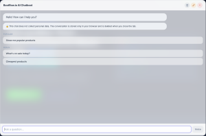 Screenshot of the empty WooCommerce AI chatbot interface