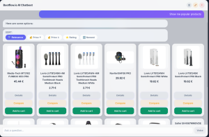 Screenshot of WooCommerce product search results in AI chatbot